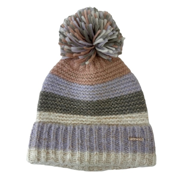 Skechers Women's Knit Striped Beanie Pom Hat - Picture 1 of 9